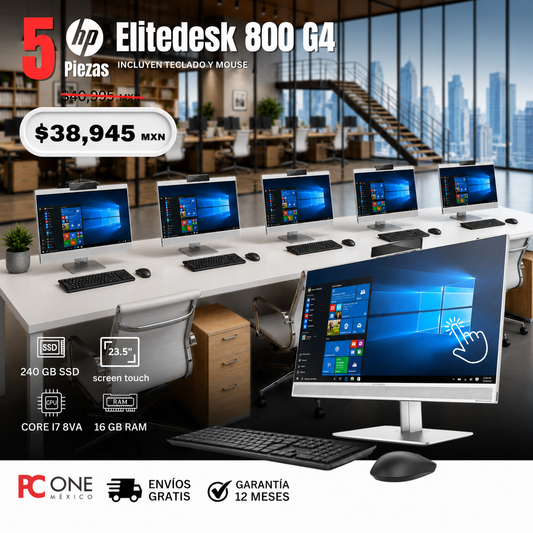 PAQUETE 5 PZS - AIO HP Elitedesk 800 G4 - Core i7 8va Gen, 8 GB RAM, 240 GB SSD, 23.5" TOUCH
