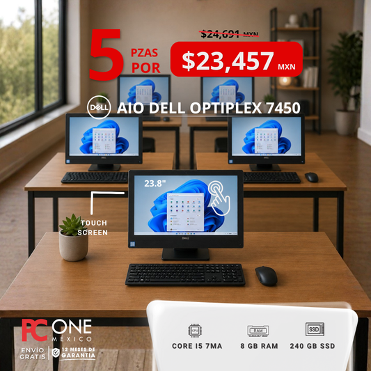 PAQUETE - 5 AIO PC - Dell Optiplex 7450, Core i5 7ma Gen, 8 GB RAM, 240 GB SSD, 23.8 Touch