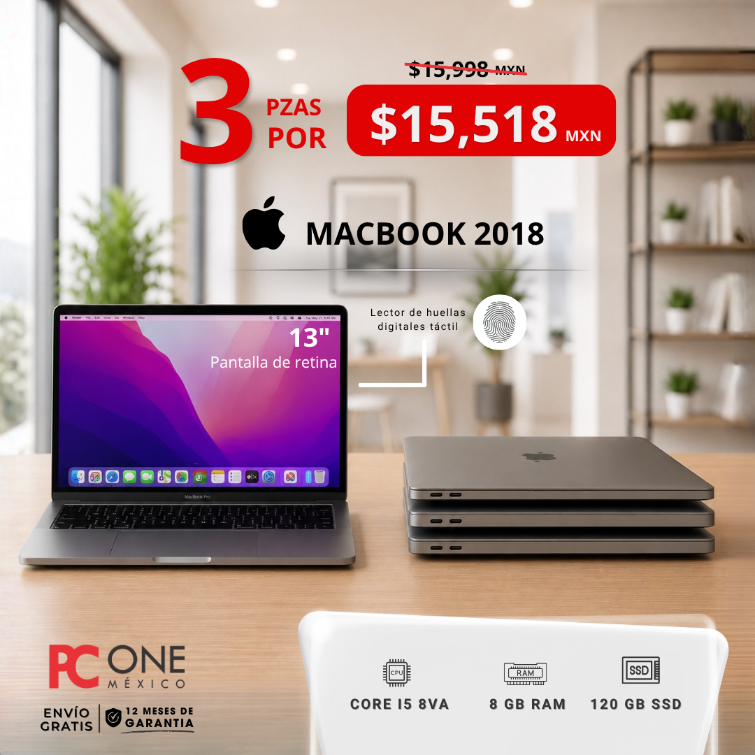 PAQUETE - 3 Laptops - MacBook 2018 , core i5 8va, 8 GB RAM, 120 GB SSD