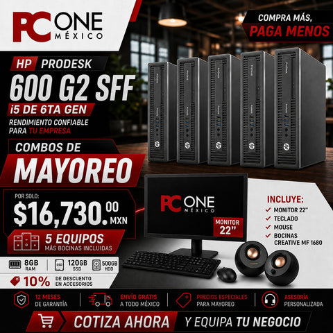 5 PZS - HP PRODESK 600 G2 SFF - CORE i5 6ta Gen, 8GB RAM, 120GB SSD + 500GB HDD