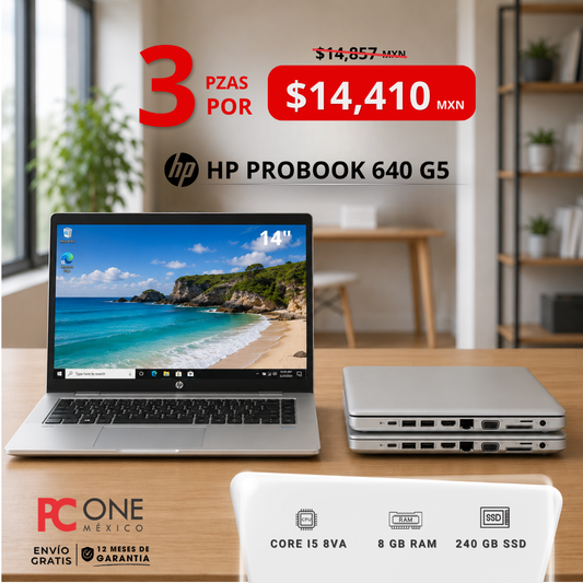 PAQUETE - 3 Laptops - HP ProBook 640 G5, Core i5 8va Gen, 8 GB RAM, 240 GB SSD