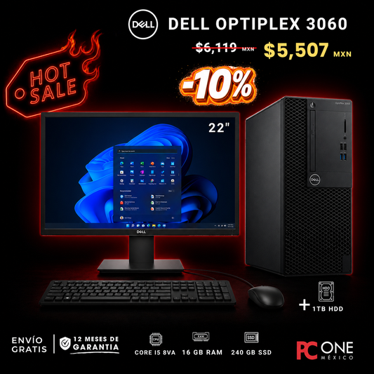 PC - Dell Optiplex 3060 MT Core i5 8v, 16 GB SSD, 240 GB SSD, 1 TB HDD + DESCUENTO 10%