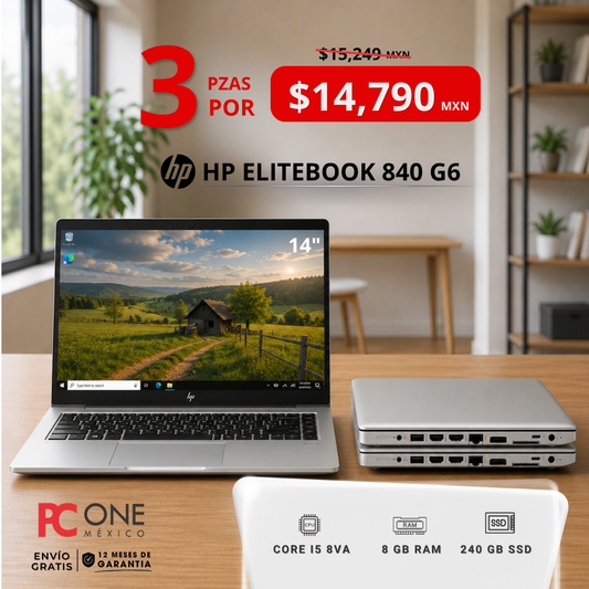 PAQUETE - 3 Laptops - HP ProBook 840 G6, Core i5 8va Gen, 8 GB RAM, 240 GB SSD