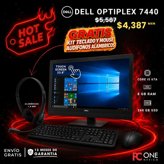 AIO - DELL OPTIPLEX 7440 - i5 6ta Gen. 8 GB RAM, 240 GB SSD , 23.8" Touch + REGALO
