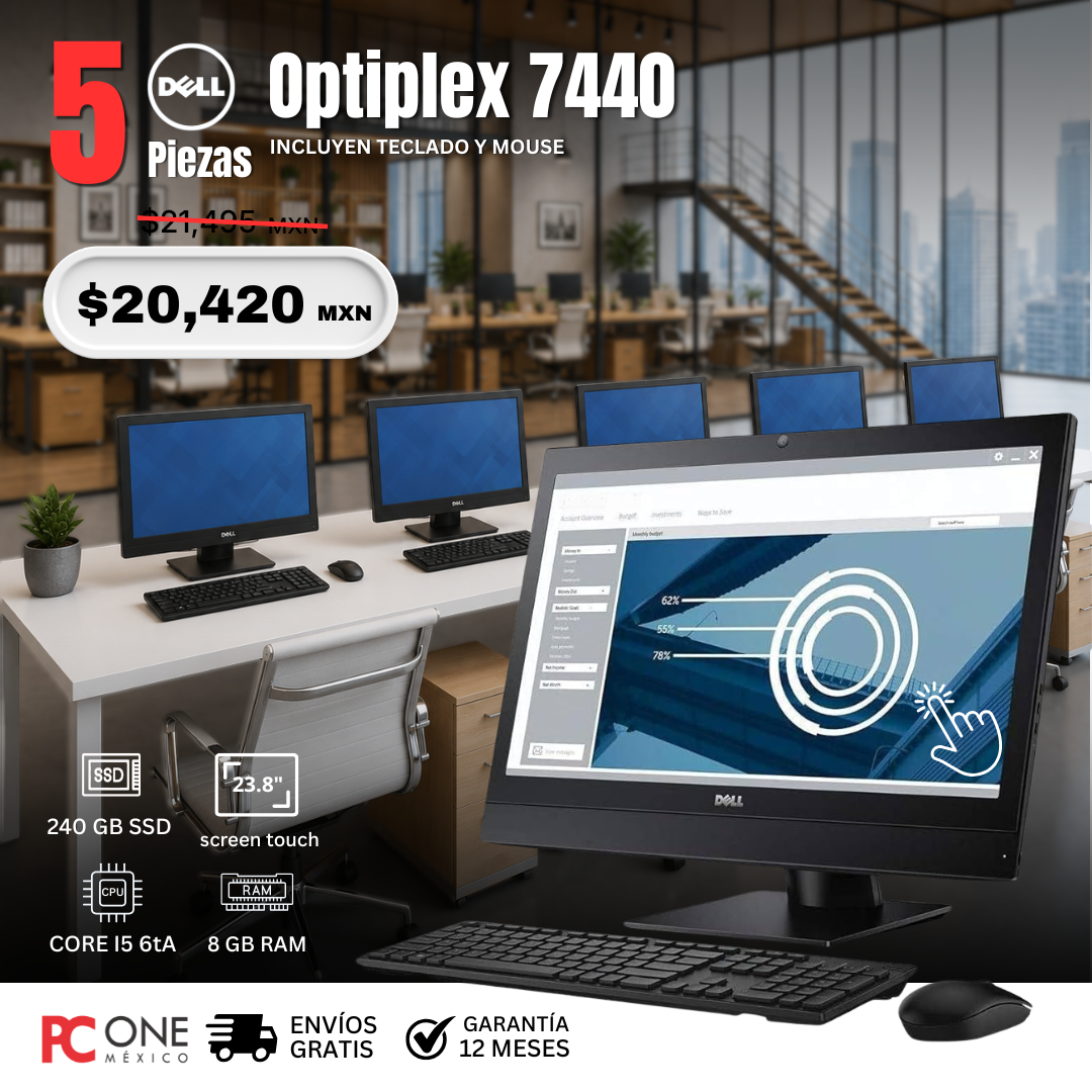 PAQUETE 5 PZS - AIO DELL OPTIPLEX 7440 - i5 6ta Gen. 8 GB RAM, 240 GB SSD , 23.8" Touch