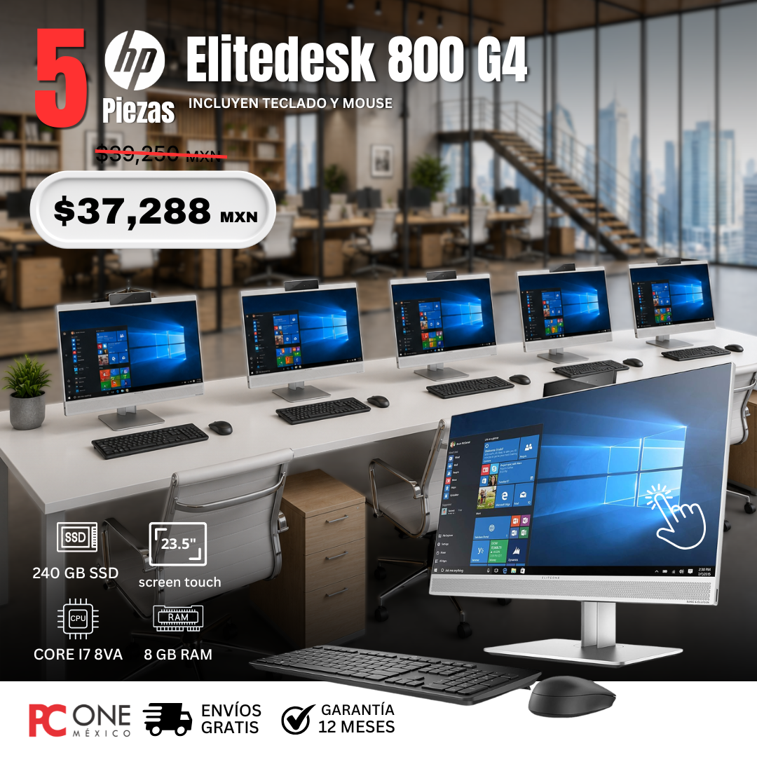 PAQUETE 5 PZS - AIO HP Elitedesk 800 G4 - Core i7 8va Gen, 8 GB RAM, 240 GB SSD, 23.5" TOUCH