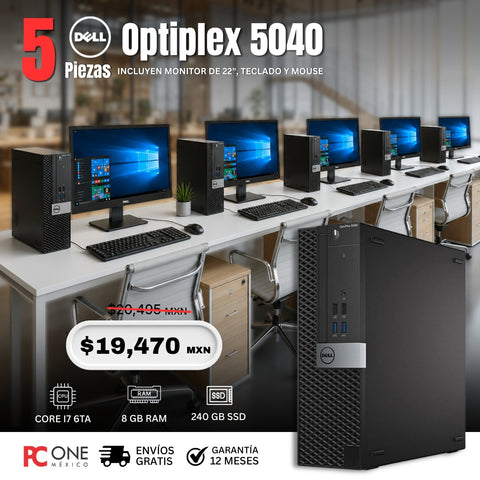 PAQUETE 5 EQUIPOS - DELL OPTIPLEX 5040 SFF -  CORE i7 6TA GEN, 8 GB RAM, 240 GB SSD, 22" HD