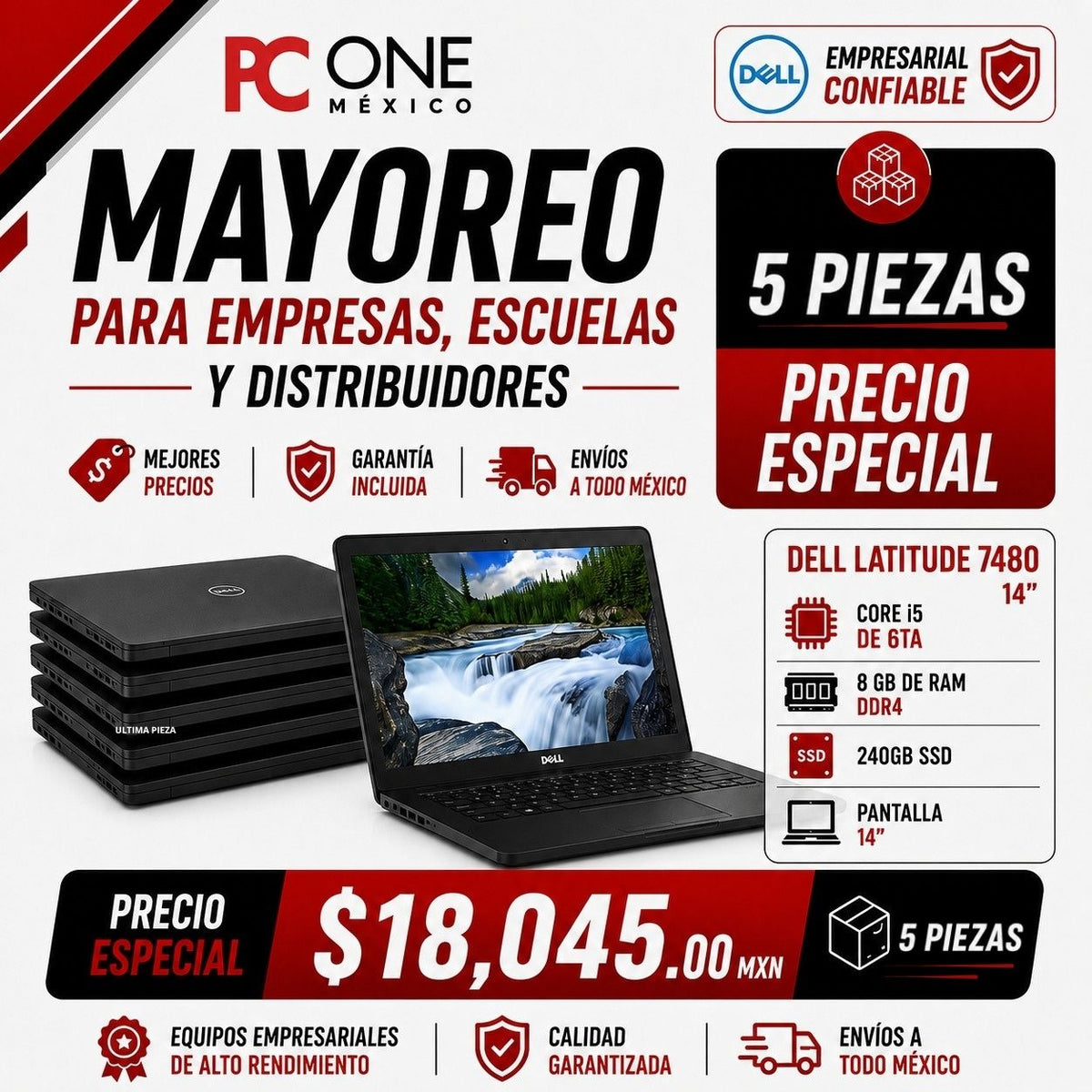 5 PZS LAPTOP - DELL LATITUDE 7480 - CORE I5 6TA. 14¨ PULGDAS 8GB RAM / 240GB SSD