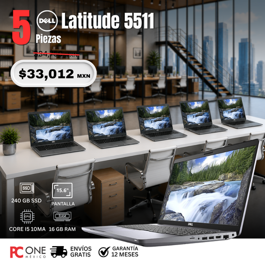 PAQUETE 5 LAPTOPS - DELL LATITUDE 5511 - i5 10ma Gen. 16 GB RAM , 240 GB SSD , 15.6"