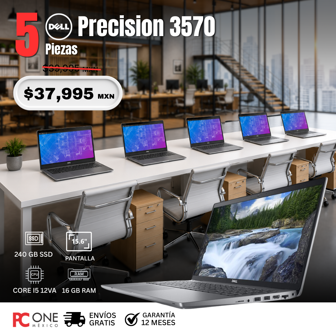 PAQUETE 5 LAPTOPS - Dell Precision 3570 - Core i5 12va Gen, 16 GB RAM, 240 GB SSD, 15.6" HD