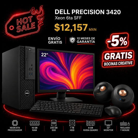 PC - DELL PRECISION 3420 SFF - Xeon 6ta - 16 GB RAM, 240 GB SSD, 1 TB HDD, 8 GB VIDEO + 5% DESCUENTO + REGALO