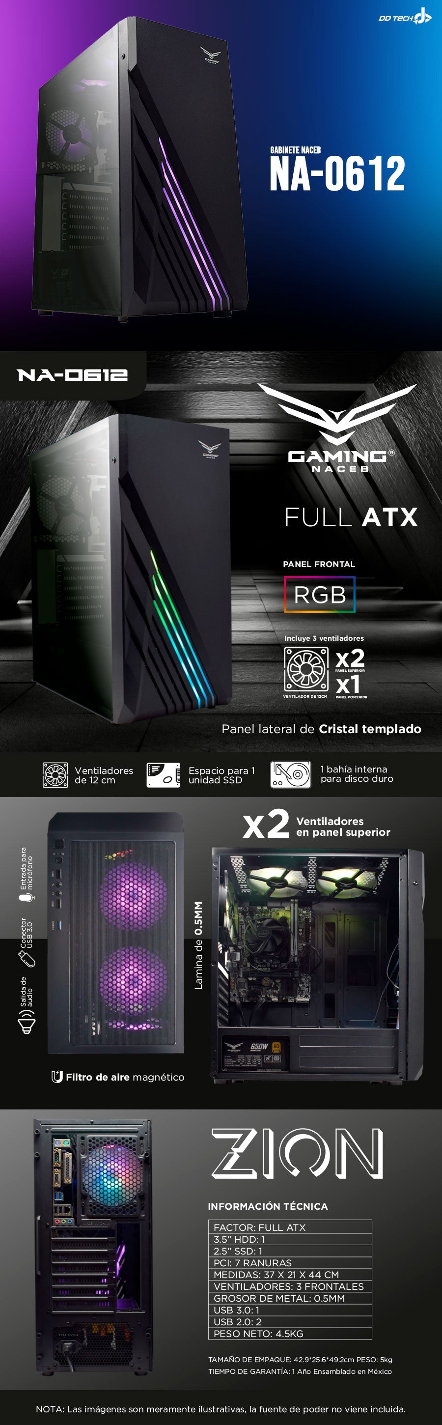 PC GAMER - Naceb Zion NA 0612 | Intel Core i3 10ma gen | 4 GB Video | 16 GB RAM | 480 GB SSD M.2. + 1 TB HDD