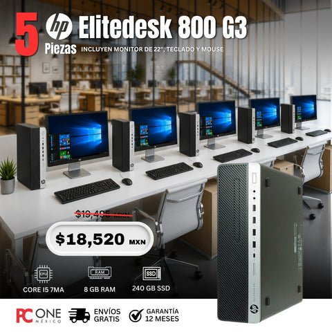 PAQUETE 5 EQUIPOS - HP ELITEDESK 800 G3  SFF - Core i5 7ma Gen. 8 GB RAM, 240 GB SSD