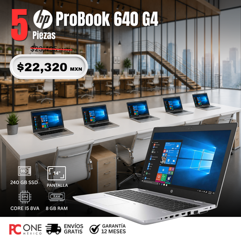PAQUETE 5 LAPTOPS - HP ProBook 640 G4- Core i5 8va Gen, 8 GB RAM, 240 GB SSD, HD 14"