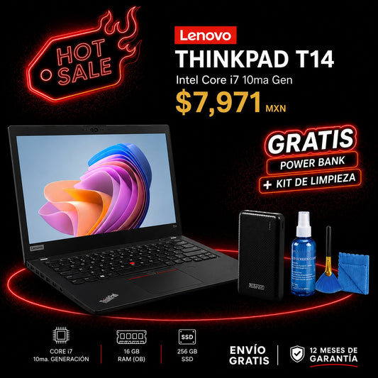 Laptop - Lenovo ThinkPad T14 - Core i7 10ma Gen, 16 GB RAM, 256 GB SSD, +FHD 14" +REGALOS