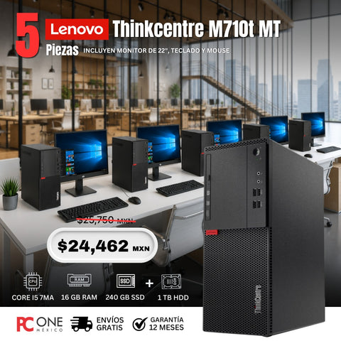 PAQUETE 5 EQUIPOS - LENOVO THINKCENTRE M710T MT- CORE I5 7MA GEN, 16 GB RAM, 240 GB SSD + 1 TB HDD