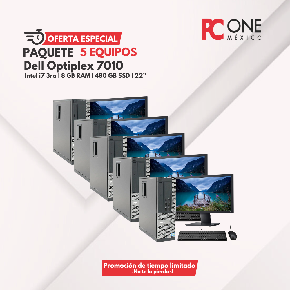 PAQUETE - 5 Equipos completos dell optiplex 7010  i7 de 3ra con monitores de 22"SFF