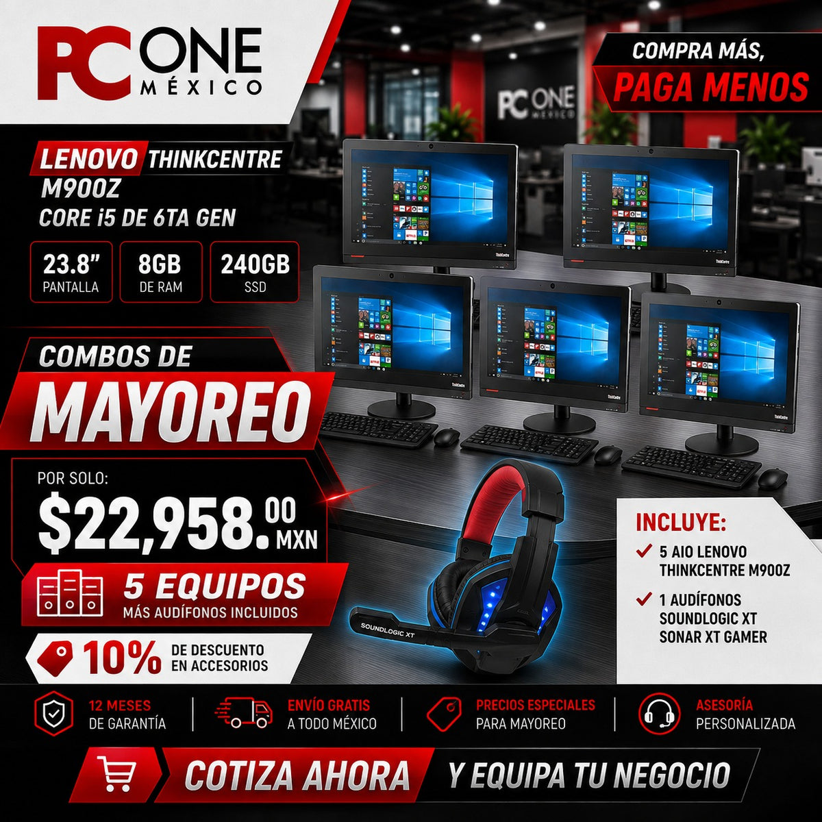 5 PZS AIO - LENOVO THINKCENTRE M900Z - Core i5 6ta Gen, 8 GB RAM, 240 GB SDD, 23.8''